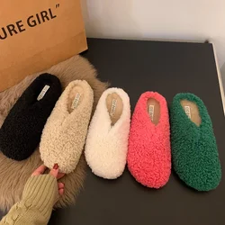 Winter Warm Fur Women Mules Slippers Casual Cover Toe Ladies Comfort Soft Sole Flats House Cotton Shoes