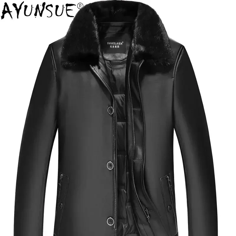 AYUNSUE 2025 Winter Jackets Men Genuine Leather Down Jacket Men's Mink Fur Linner Real Sheepskin Coats Thick Warm Coat Jaqueta