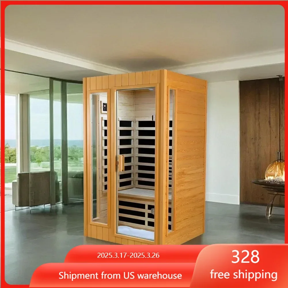 Hemlock Wood Sauna Room, Infrared Sauna, Far Infrared Saunas for Home, Low EMF Indoor Home Sauna Spa,1500Watt,Bluetooth Speakers