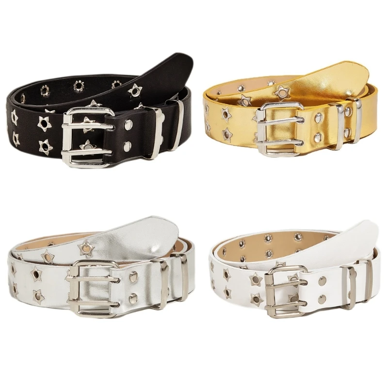 Casual Pin Buckle Belt for Women Double-Breasted Waist Belt Star Rivet Studded Belt for Teens Girls Female Cowboy Belt Dropship