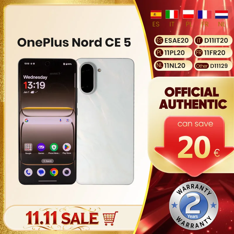 هاتف ذكي OnePlus Nord CE 5 5G الجديد MediaTek Dimensity 8350 Apex 6.77 بوصة شاشة AMOLED 7100 مللي أمبير في الساعة 80 وات SUPERVOOC 50 ميجابكسل كاميرا سوني OlS