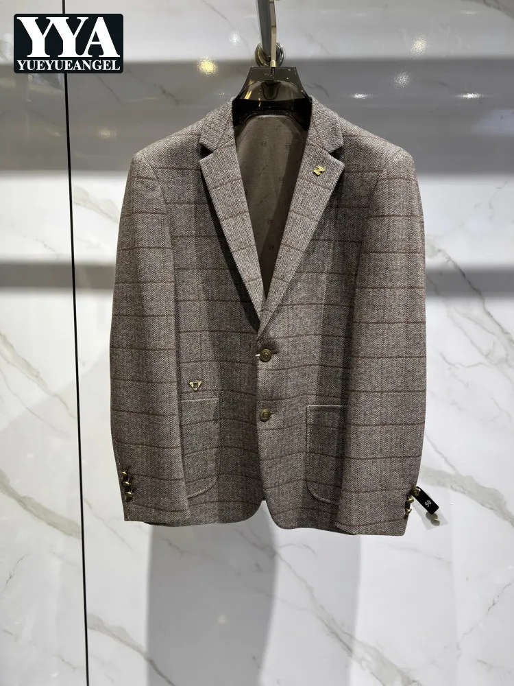 British Style Men Business Casual Blazers Slim Fit Autumn Winter Wool Suit Jacket Striped Fashion Handsome Outerwear Hot Sale