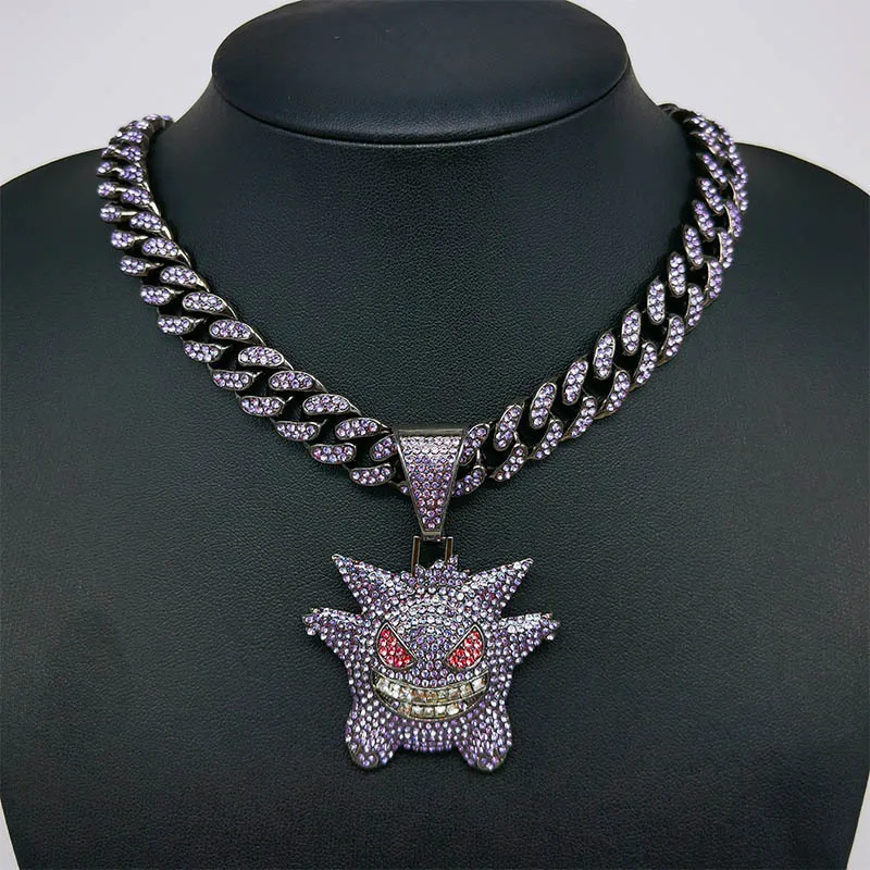 Collar de elfo Geng para hombre, colgante de monstruo de diamante de Anime, cadena cubana de moda, regalos de vacaciones