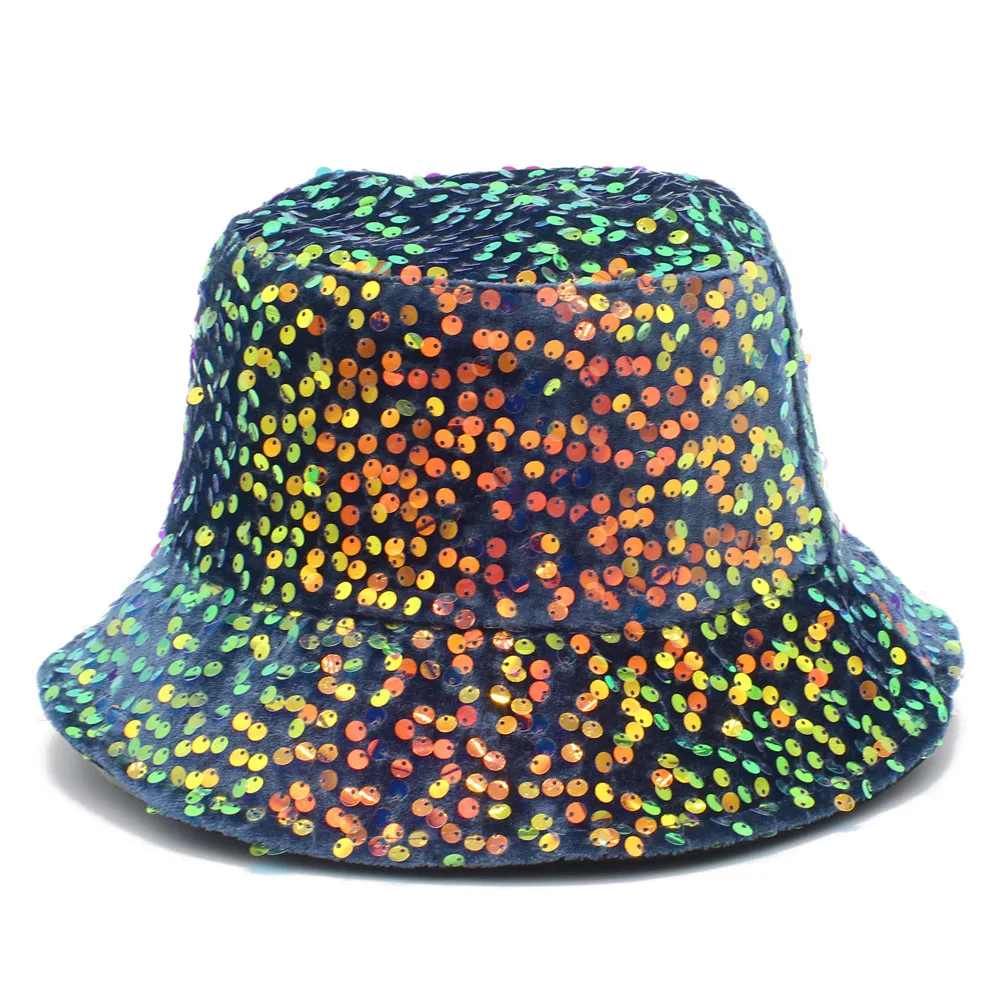 Colorful Bling Sequin Fashion Decorate Bucket Hat for Women Panama Summer Travel Sunscreen Fisherman Hat Outdoor Sun Cap Hiphop