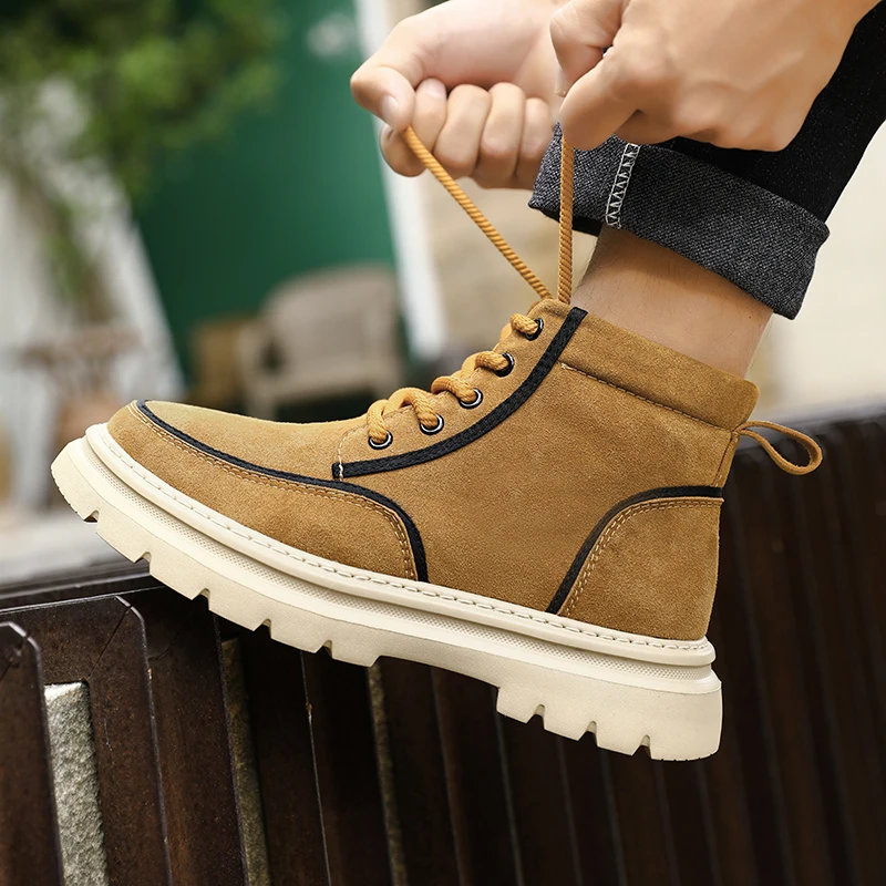 

Уличные мужские повседневные кожаные ботильоны, однотонные модные мотоциклетные ботинки, классические мужские высокие туфли, новые туфли для отдыха и прогулок