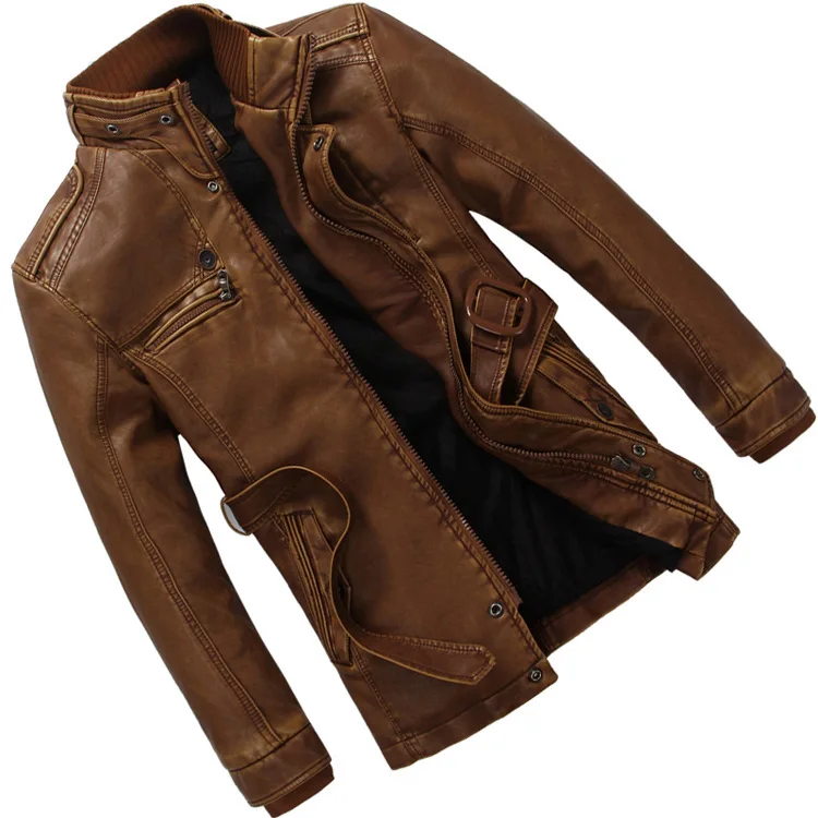 2025 New Men's Fashion Leather Jacket Stand-up Collar Fleece Thickened Warm Pu Leather Jacket Male Vintage Motorcycle Biker Coat