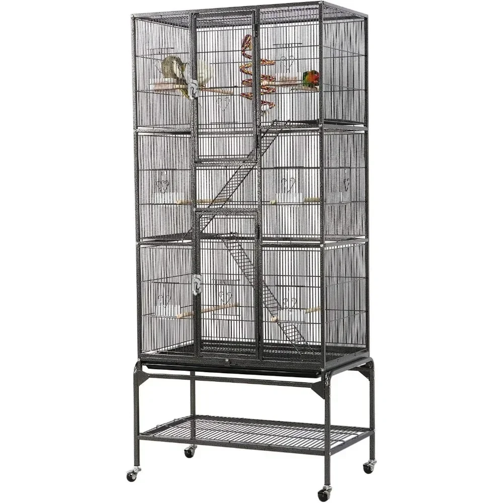 

69-Inch Extra Large Bird Cage Metal Parrot Cage for Mid-Sized Parrots Cockatiels Conures Parakeets Lovebirds Budgie Finch, Black