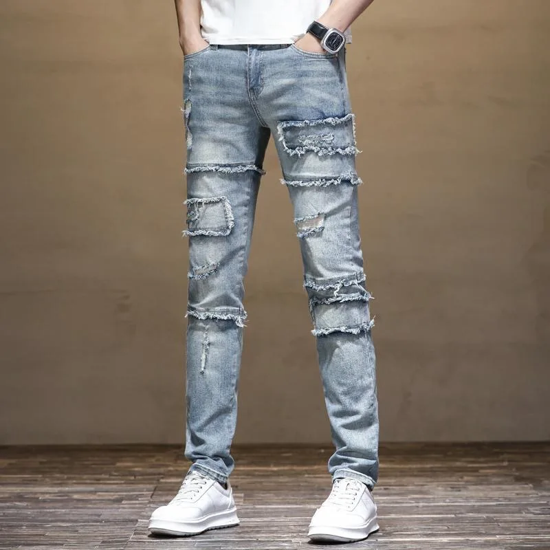 2024 Frühling und Herbst Modetrend Retro zerrissene Stretch Jeans Herren Freizeit komfort atmungsaktiv hochwertige kleine Beine 28-36