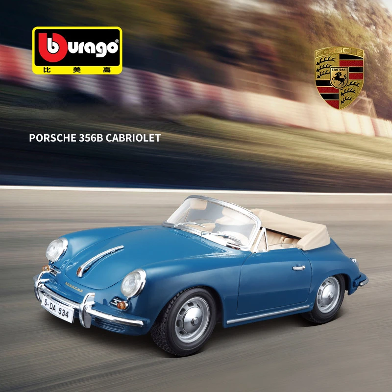 Genuine Boutique Bburago 1:18 Porsche 356B Blue 2 Doors Opened Back To Alai Alloy Toy Car Model Metal Die-cast Toys Boy Gifts