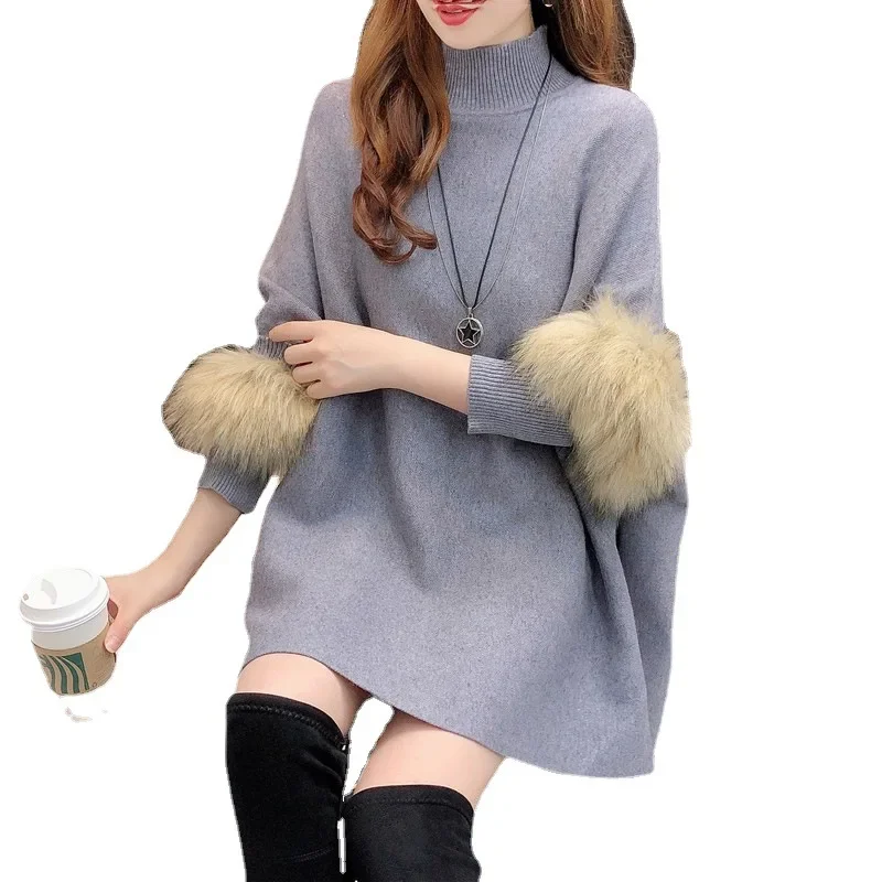 Autumn Winter Imitation Wool Sleeves Cape Knitted Pullover Sweater Loose Coat Women Sleeved Poncho Lady Capes Beige Cloaks