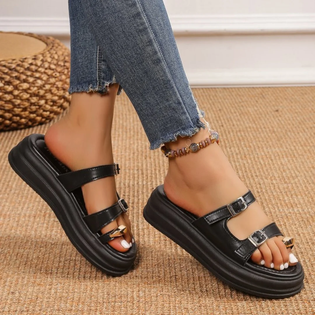 Large size set toe metal buckle muffin with thick soled sandals new summer beach women's shoes