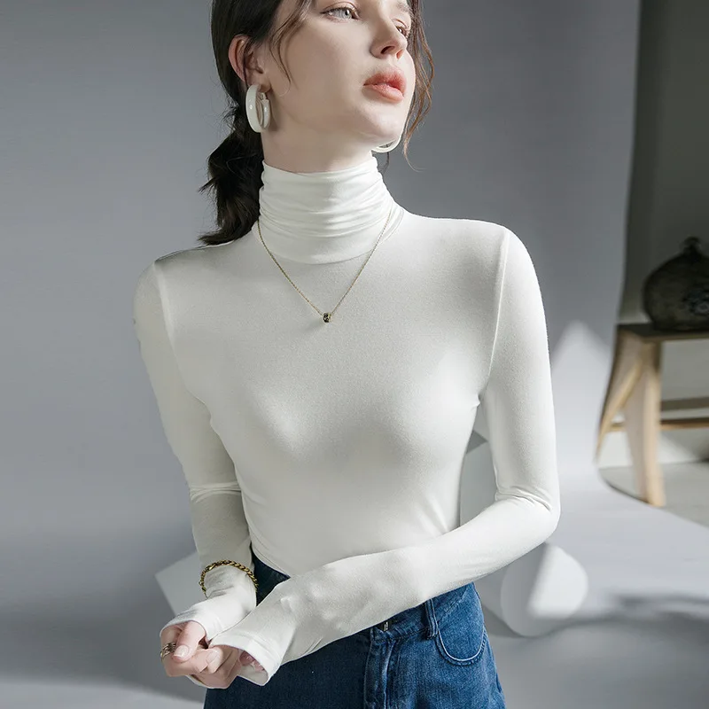 2026 Turtleneck T-shirt Women's Autumn and Winter New Inner Bottoming Shirt Elastic Versatile Long-sleeved Foreign Style