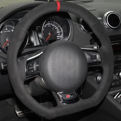 Car Steering Wheel Cover DIY Non-slip Black Suede For Audi TT TTS (8J) 2006-2014 A3 S3 (8P) Sportback 2008-2012 R8 (42)