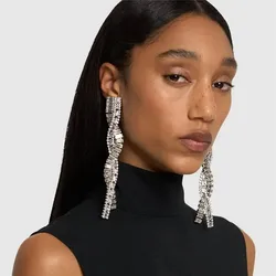 Fashion Crystal Spiral Dangle Earrings for Women Baroque Jewelry Party Long Bling Y2k Rhinestone Ear Accessories Wedding Gift