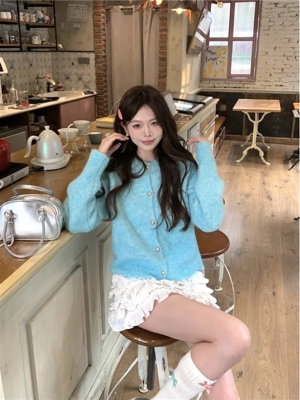 

Мягкий уютный круглый открытый кардиган, женский свободный повседневный свитер, осеннее новое поступление, трикотажная одежда для эффекта похудения