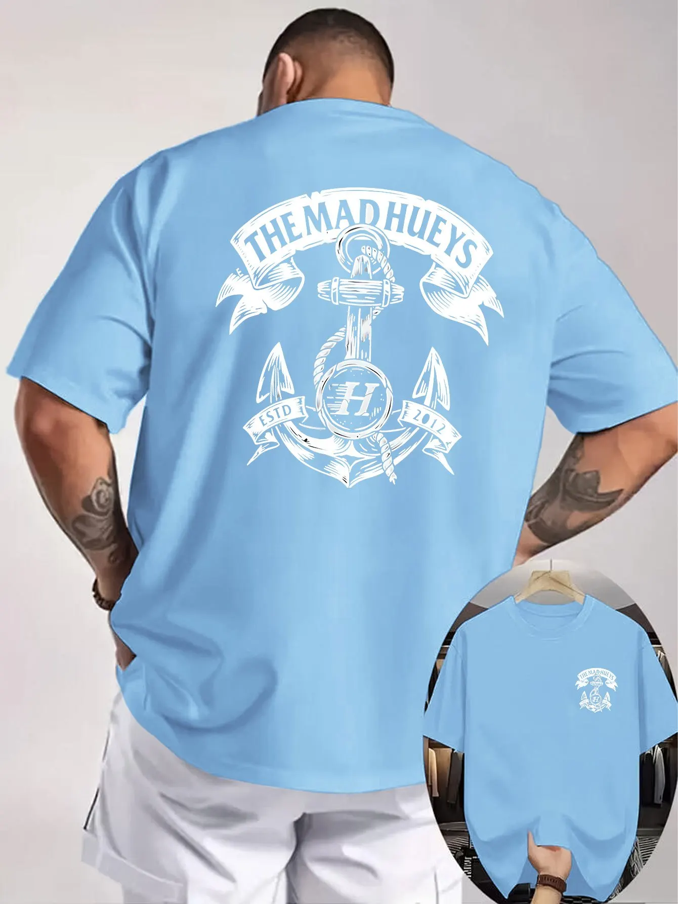Vintage Nautical Anchor Crest Print on Premium 100% Cotton Mens T shirt Perfect for Summer Beach Streetwear