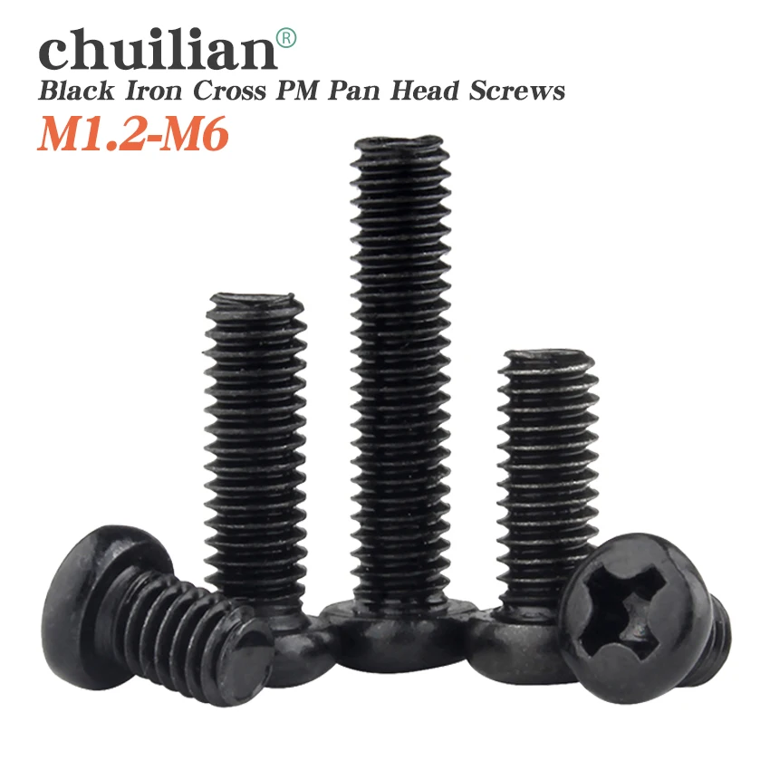 

M1.2 M1.4 M1.7 M2 M2.5 M3 M4 M5 M6 DIN7985 Black Carbon Steel Cross Recessed Pan Head machine Screw Phillips TV Bolts