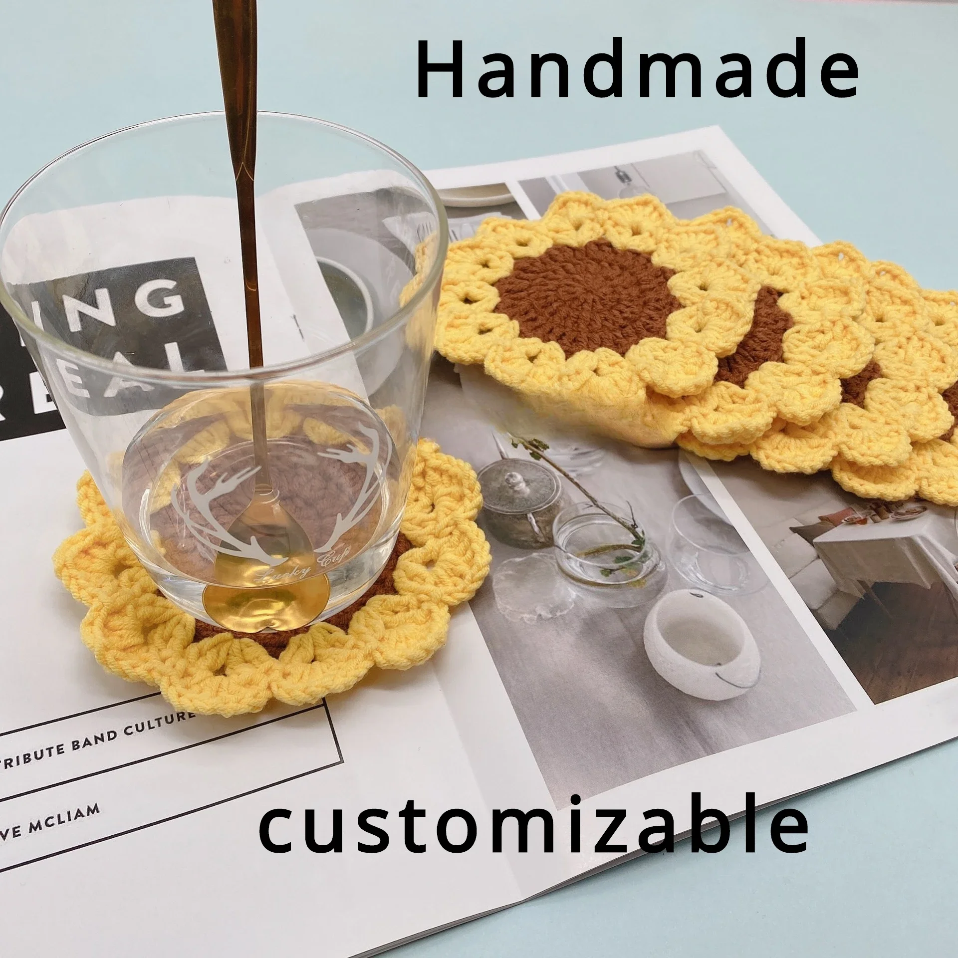 

Sunflower coaster wool material package, novice DIY flower desktop mat weaving, finished products are available for sale