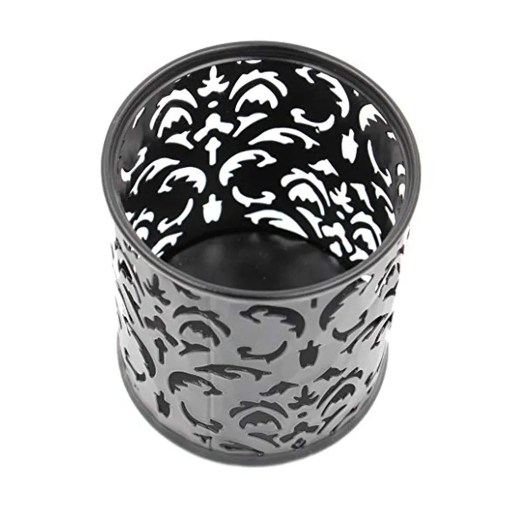 2Pcs Iron Art Pencil Holder Metal Pen Container Hollow Organizer Pot for Home Office Desk Decoration Black Pencil Container