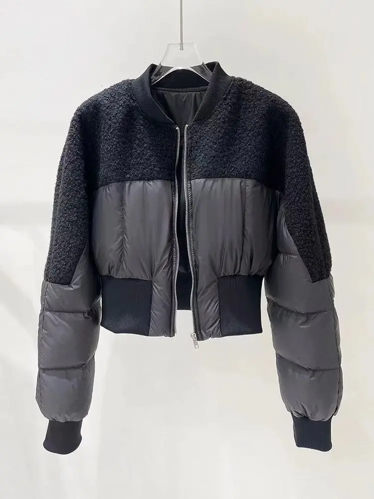 

2025 Winter New Fashionable And Versatile Splicing Lightweight And Warm Duck Down Short Stand Up Down Jacket For Women