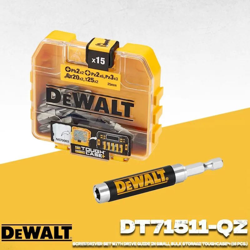 DEWALT DT71511-QZ 16PCS Screwdriver Bit Set, Magnetic Drive Guide & TOUGHCASE+ Storage, PH2/PZ2/T20/T25 Bits