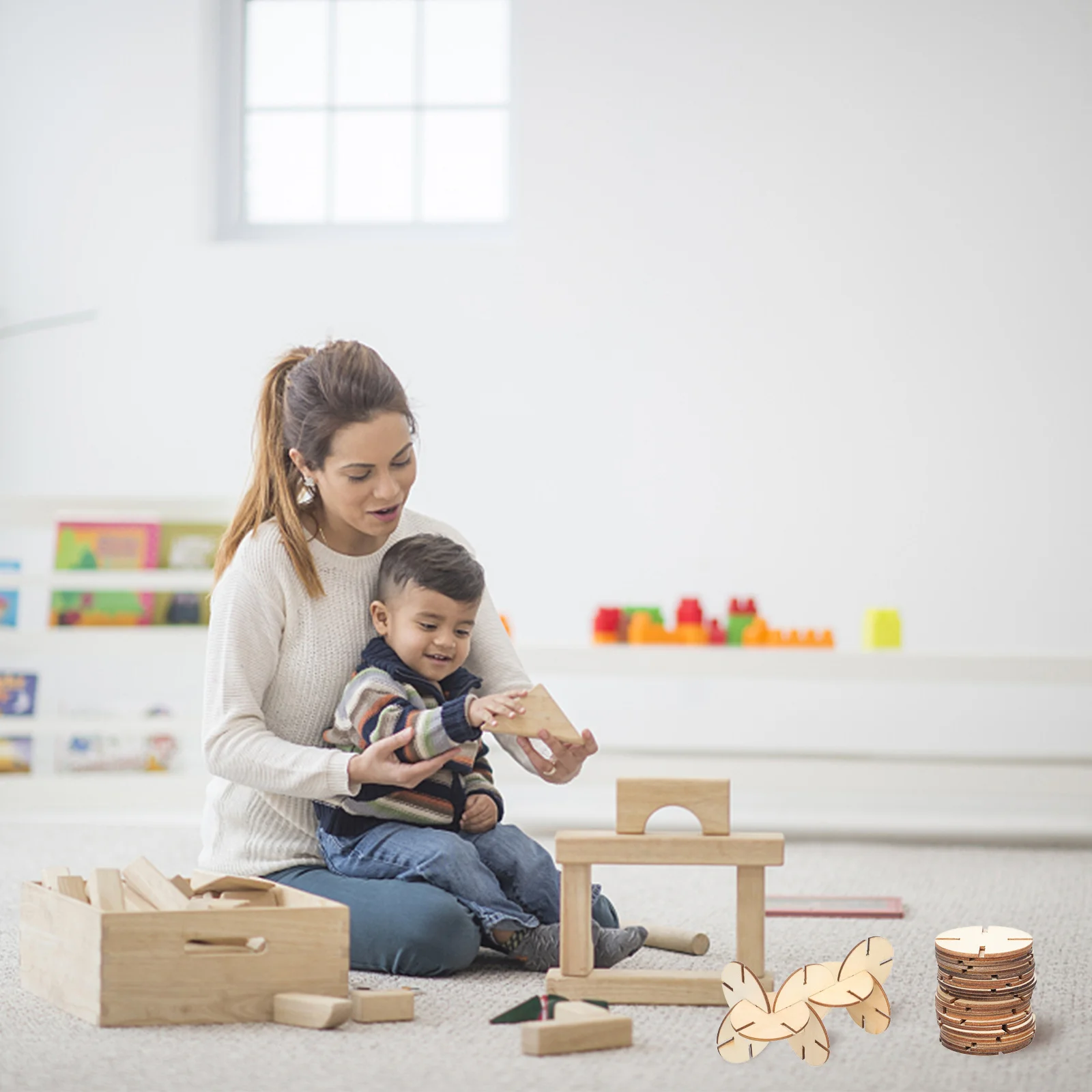 50 قطعة من قطع الألغاز الخشبية غير المكتملة للحرف اليدوية للأطفال والأولاد والبنات وأنشطة لوحة الألعاب التعليمية #3