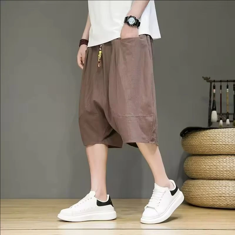 2026 Loose Cotton Linen Men's Short Pants Summer Casual Wide Leg Shorts Breathable Comfortable Beachwear Youthful Vitality Style