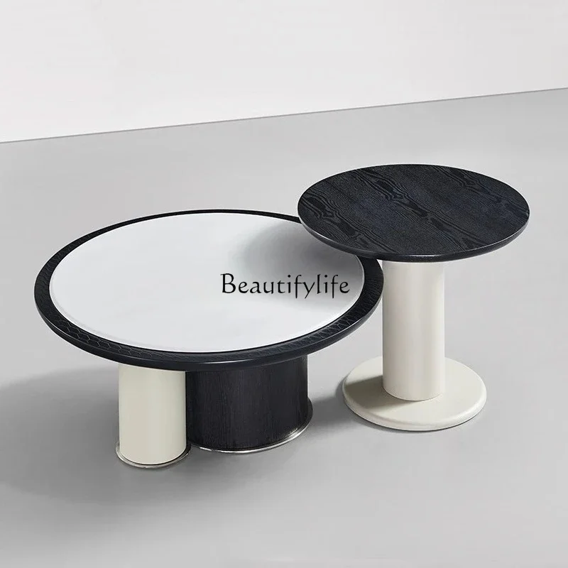 

yj21 Microcrystalline stone coffee table combination living room household high-grade ash wood leather black size coffee table