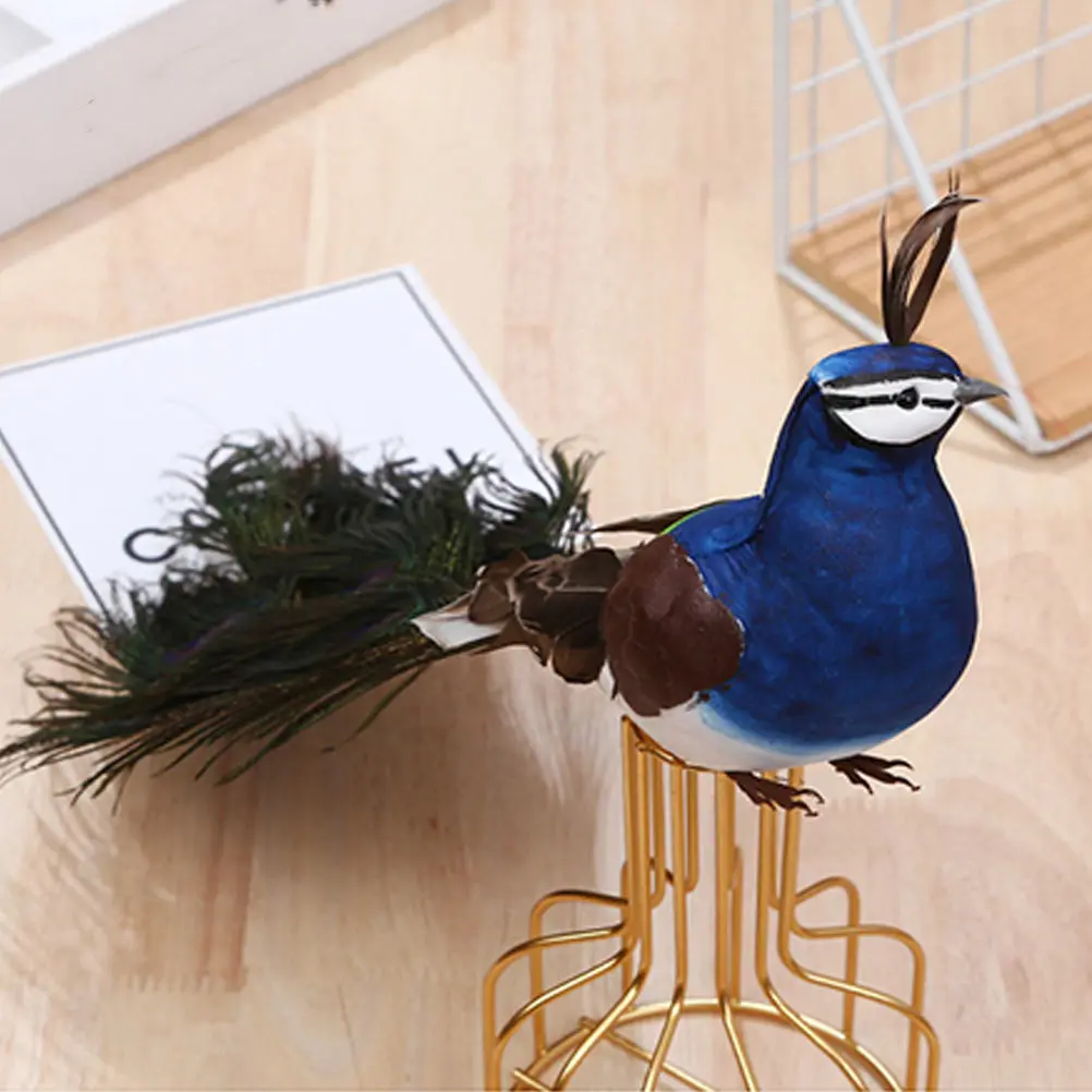 

1pc Simulation Peacock Decor Festive Tabletop Peafowl Ornament Home Garden Decoration Desktop Bird Statues Miniature Adornments