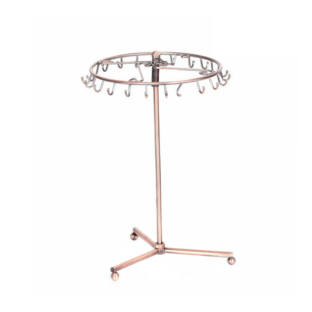 

Jewelry Display Rack 360° Rotating Necklace Bracelet Ring Holder ganizer Iron Base Space Saving Removable Hooks