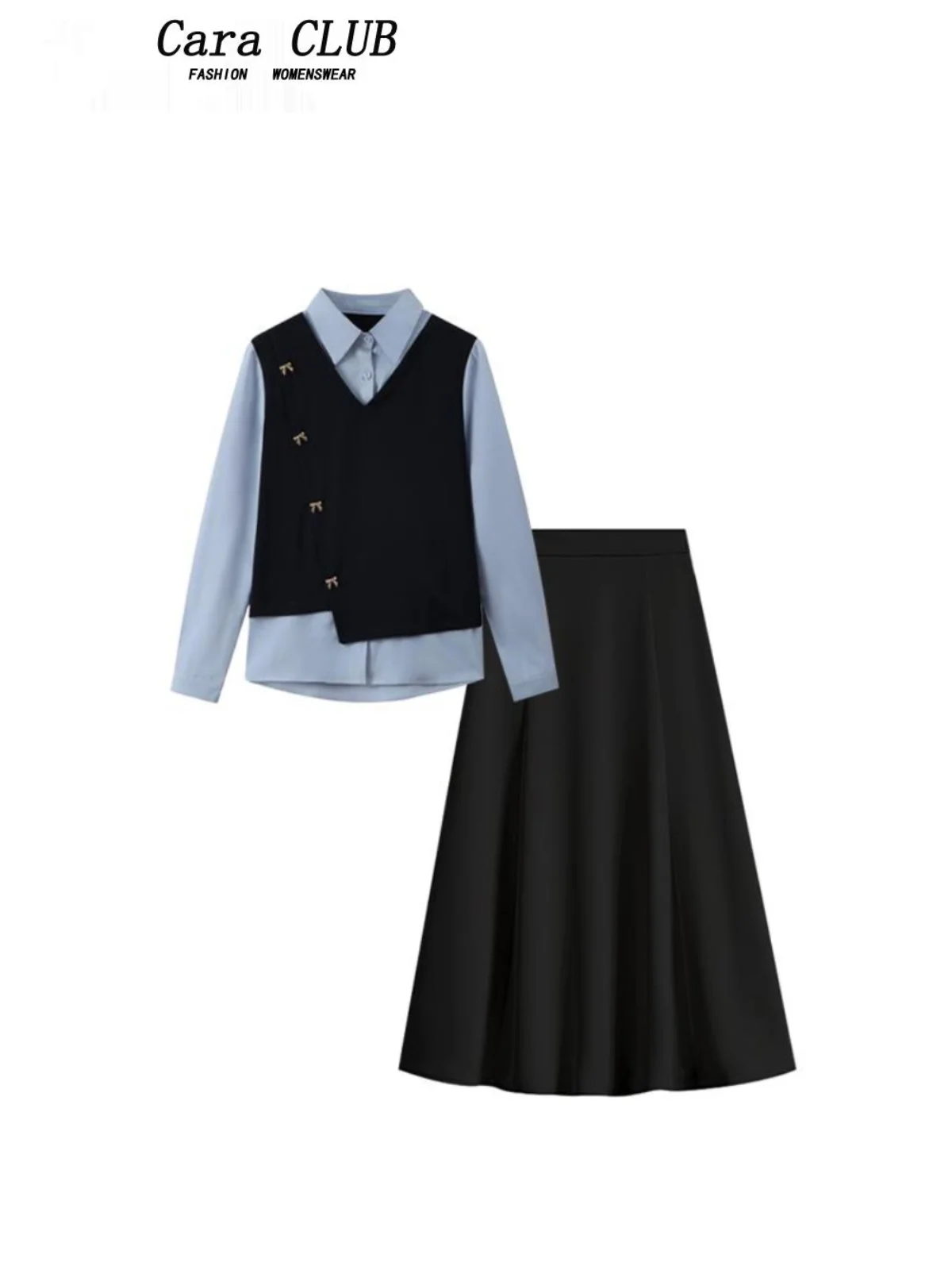 

Anti-Aging Large Size Women's Faion Set Long Sve irt And Midi Skirt Two-Piece Suite Casual High Waist A-Line Skirt