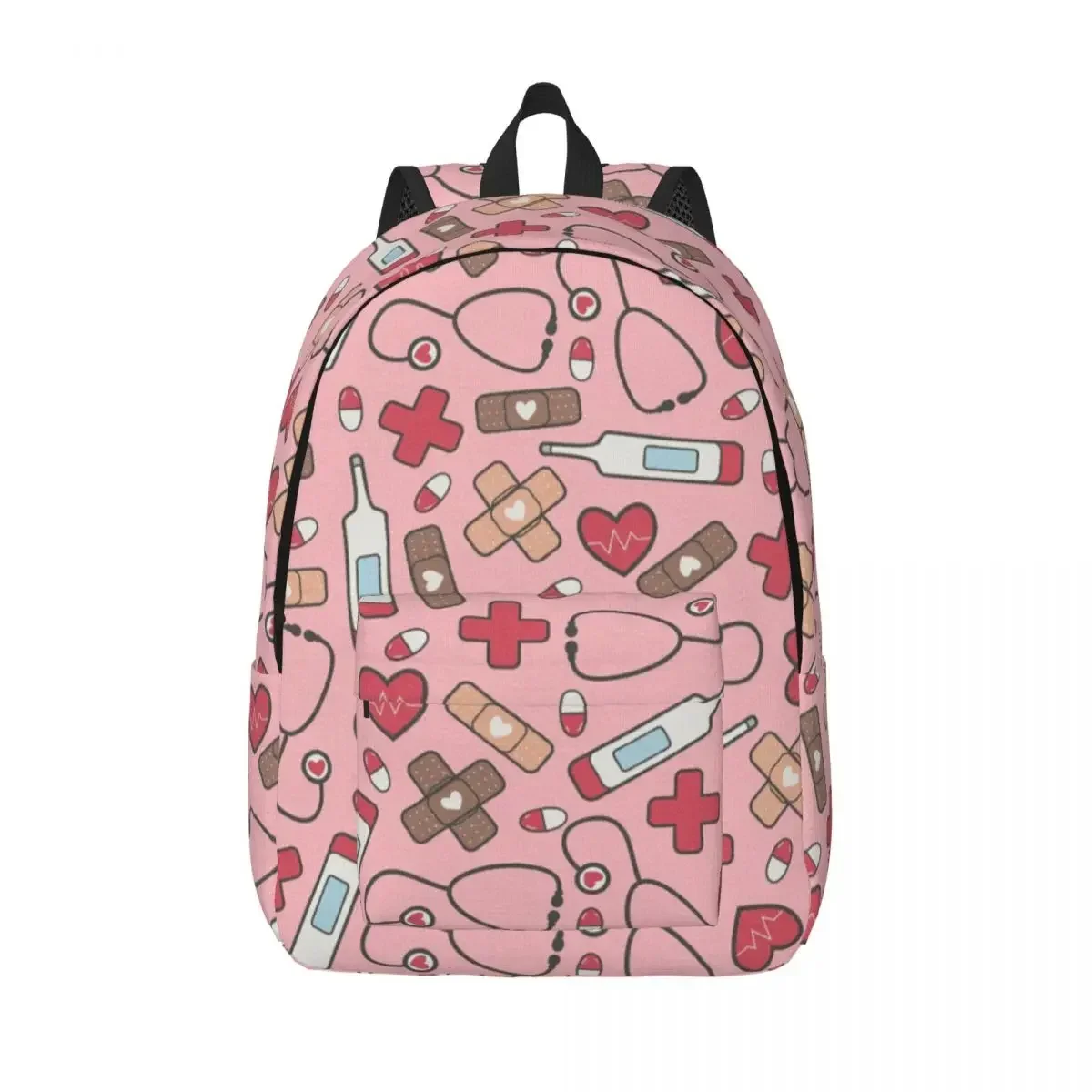 

Red Hearts Pink Nurse Doctor Pattern Canvas Backpacks for Women Men College School Students Bookbag Health Care Bags