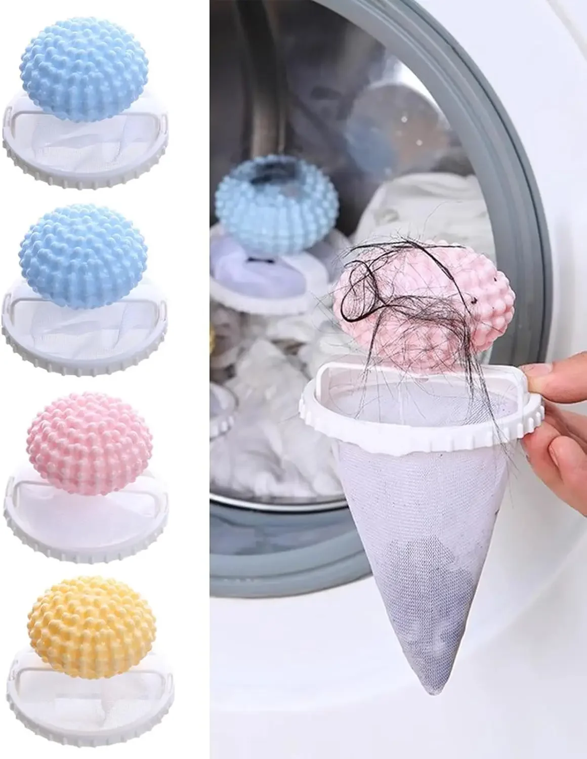 4PCS Hair Remover for Laundry - Floating Mesh Filter, Pet Dog & Cat Hair Catcher, Lint & Fur Remover for Washing Machine