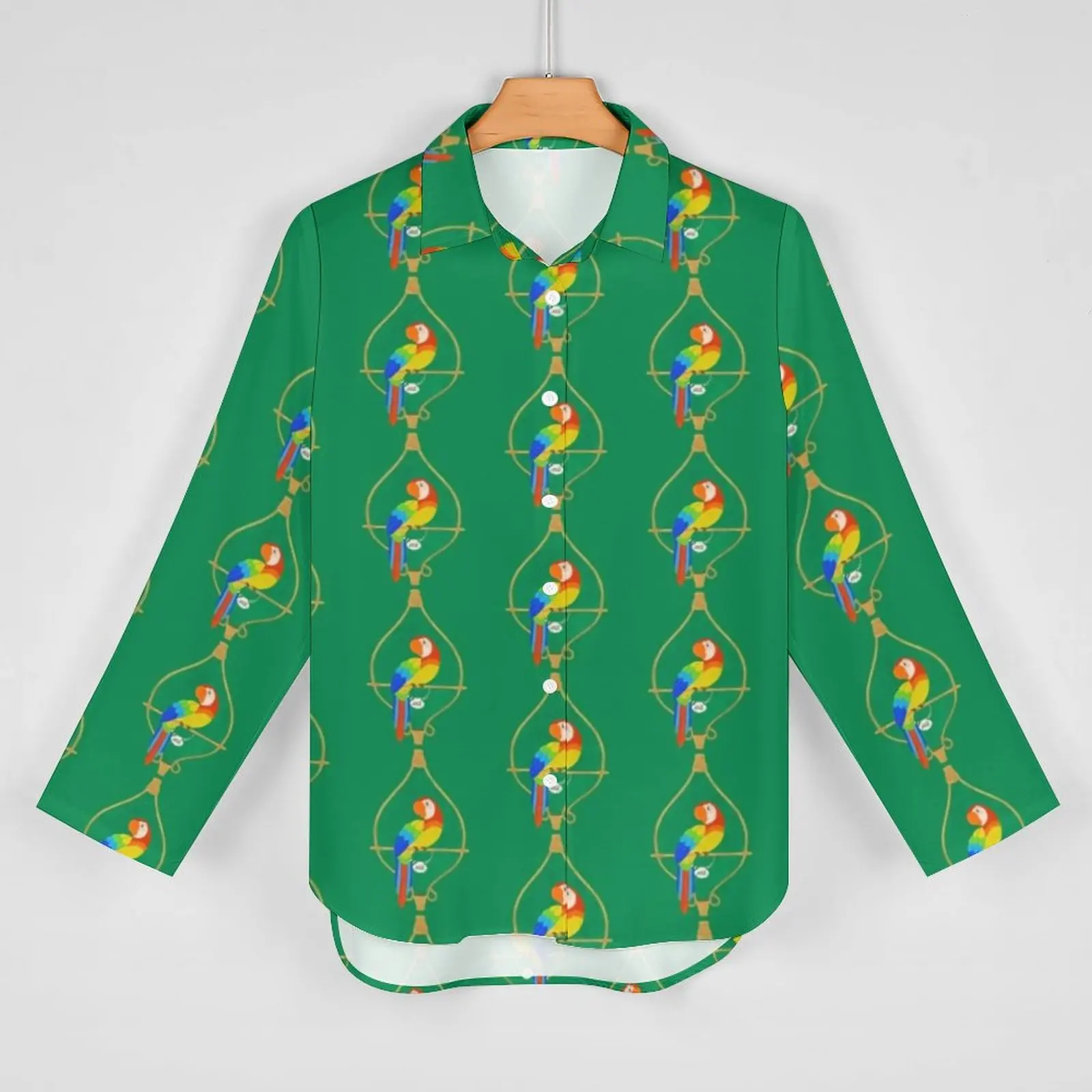 Cute Parrot Blouse Women Colorful Animal Print Street Style Loose Blouses Long-Sleeve Retro Shirt Graphic Clothes Large Size