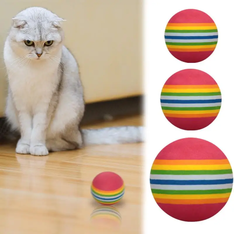 New Colorful Pet Cat Toys Rainbow Ball Soft Interactive Cat Play Chewing Rattle Scratch Activity Training Attract Entertain Toys