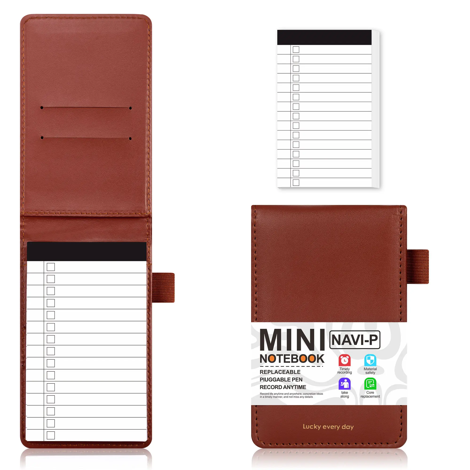 New 4 Type(line/dot/grid/detailed lis) inner page A7 Pocket Notebook, Small Mini Notepad , Portable Leather Notes ,100 sheets