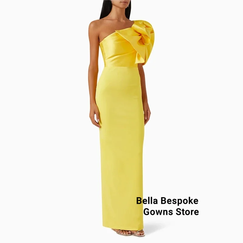 

Elegant Prom Dresses Yellow One Shoulder Sheath/Column Women's Prom Gowns Maxi Bow Cap Sleeves Simple Formal Party Dress 2024