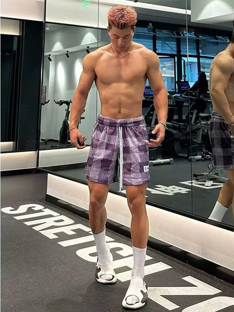 

American Retro Plaid Quad ort Men's Summer Baskeall Sports Loose Fitn Running Trendy Haome Men's ort Pants