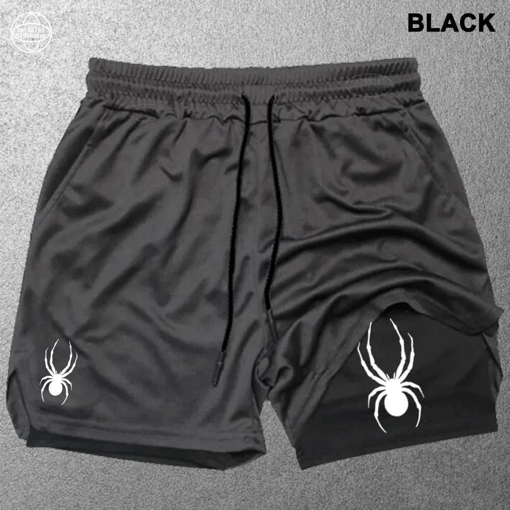 Spider Print Running Shorts Men Gym Sports Shorts 2 In 1 Quick Dry Workout Training Gym Fitness Jogging Short Pants Summer