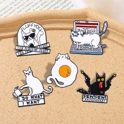 Cute Cartoon Black White Cat Enamel Brooch Creative Punk Animal English Letter Lapel Pin Badge Backpack Clothing Hat Accessories