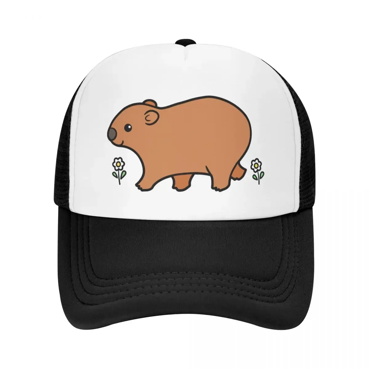 Walking Wombat with White Flowers Baseball Cap Streetwear cute Bobble Hat summer hat Mens Women's