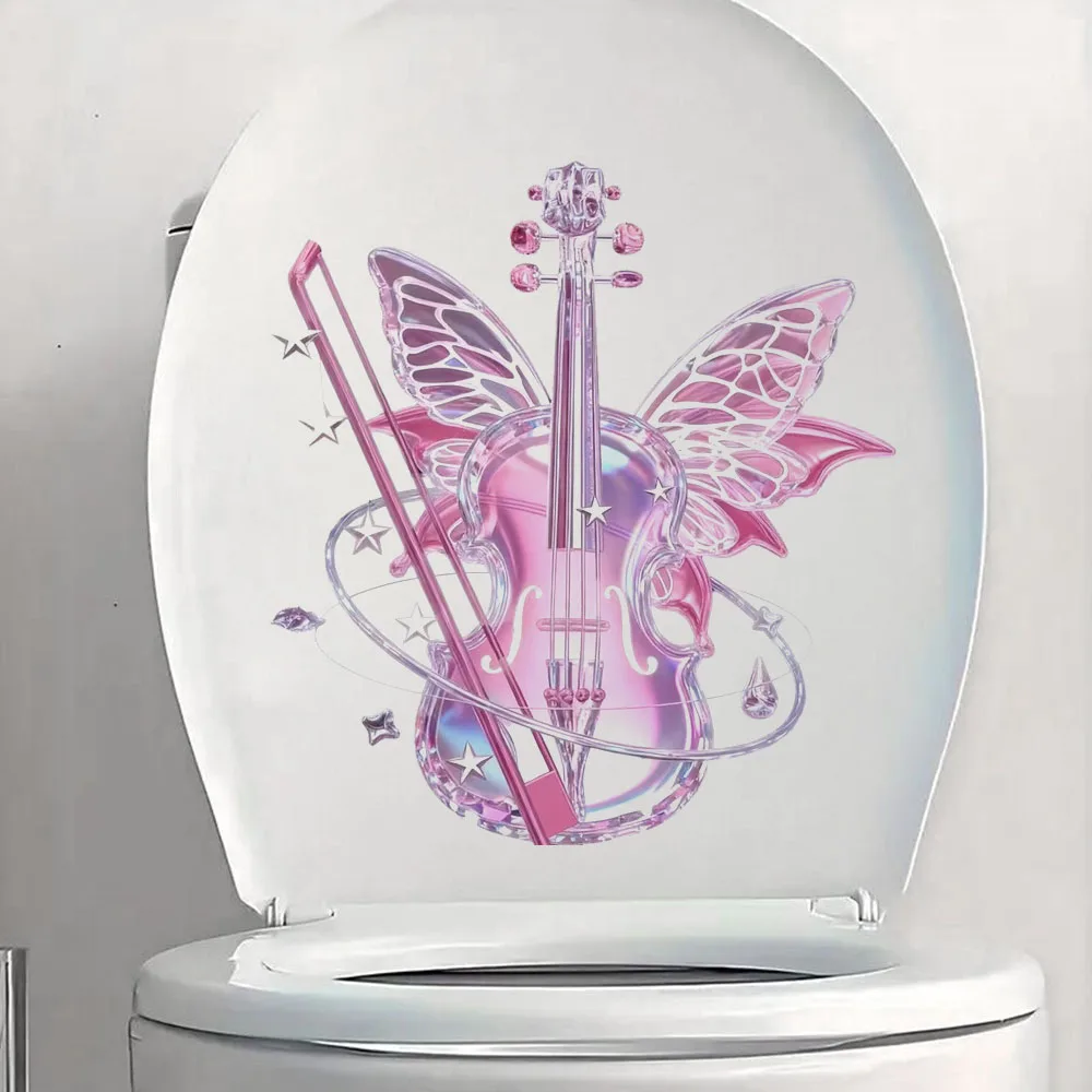 Pink Series Violin Vinyl Sticker  Designed with Stars and Wings Bedroom, and Home Decor Car Decals Self-Adhesive
