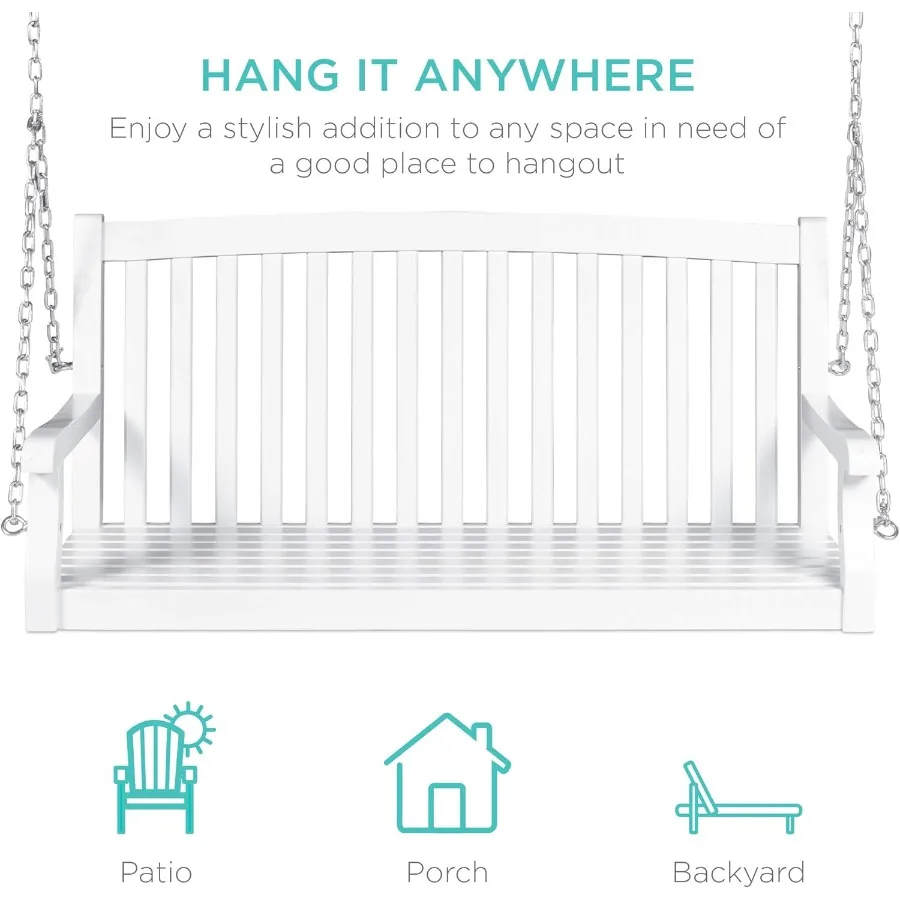 48in الخشب الشرفة سوينغ في الهواء الطلق فناء معلق مقعد كرسي الأثاث لسطح السفينة حديقة ساحة مع تصاعد سلاسل تصميم منحني الظهر