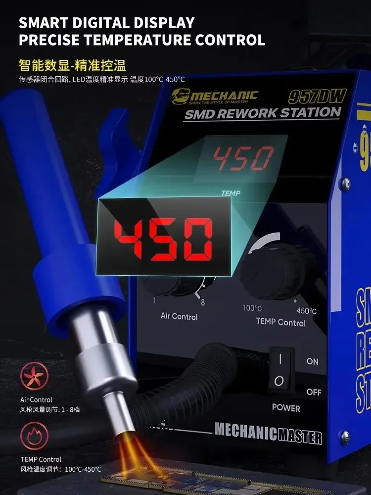 MECHANIC 957DW Soldering Stations Desoldering Station With Two-scroll Hot Air Rework Station For Heating Main Board Tin Solder