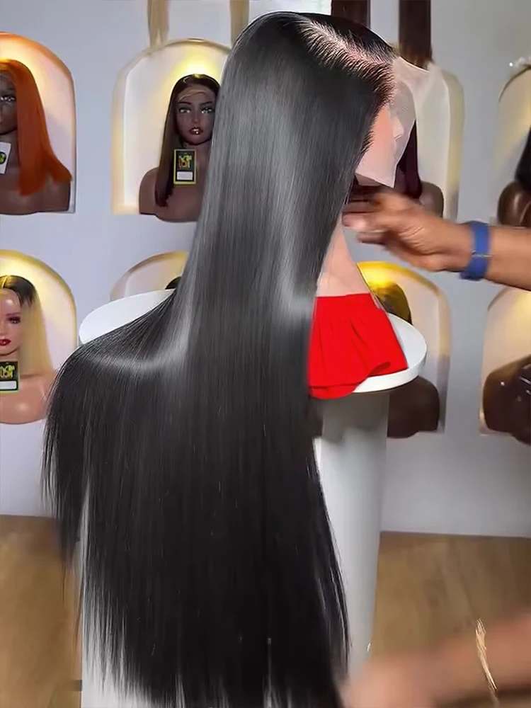 

100% натуральные человеческие волосы, прямой парик с кружевной передней частью 13x6, бразильские, 30-46 дюймов, парики с кружевной передней частью 13x4 для женщин, предварительно сформированные, плотность 300%