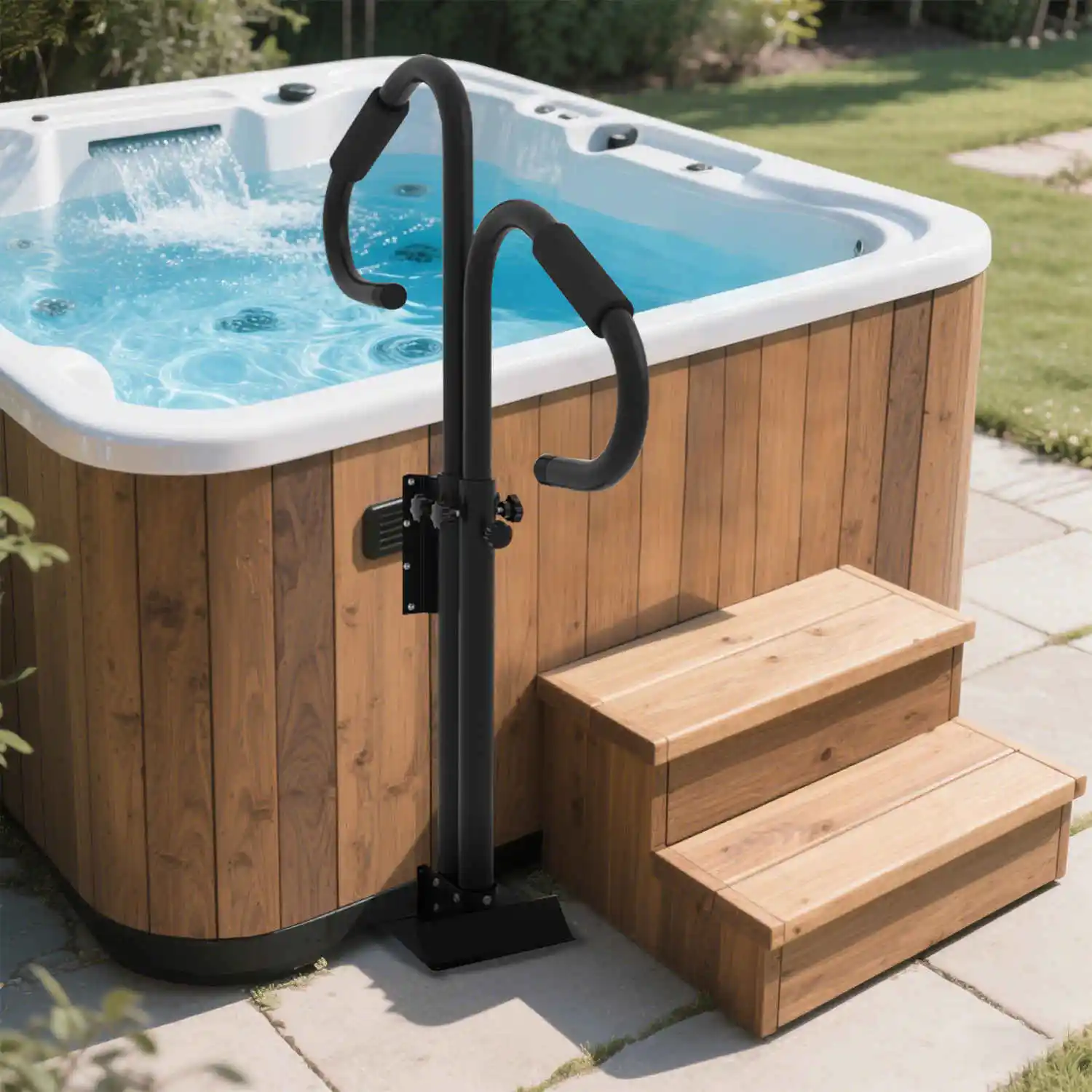 

360° Hot Tub Handrail Spa Side Hand Rail, Two-Way Adjustable Height W/ Slide-Under Mount Base for Indoor Outdoor Bathtub Pool