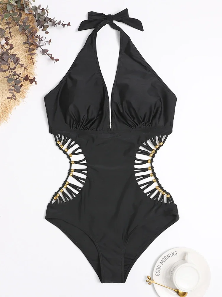 2022 เซ็กซี่สีขาว Halter ตัดผ้าพันคอ Trikini ชุดว่ายน้ําว่ายน้ํา Monokini Push Up ชุดว่ายน้ําบราซิลผู้หญิงชุดว่ายน้ํา One Piece
