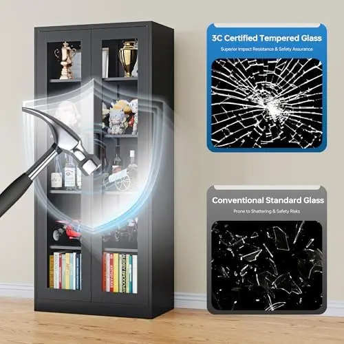 Display Cabinet with Glass Doors, 71 Inches Metal Display Case with 4 Adjustable Shelves, Curio Storage Cabinet with - view 5