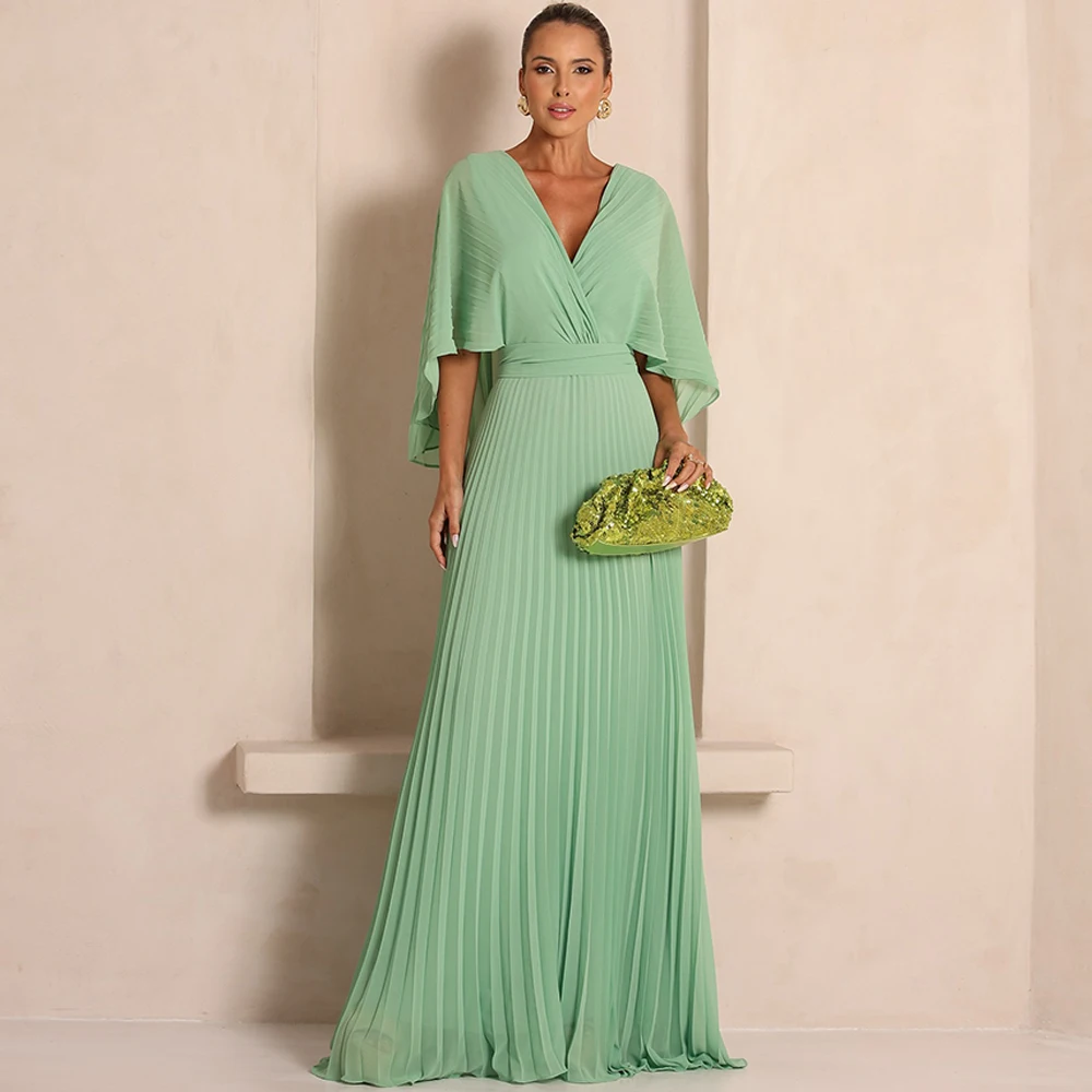 

Мягкое зеленое шифоновое вечернее платье по индивидуальному заказу, классические платья с v-образным вырезом и половиной рукавов, модные платья для особых случаев