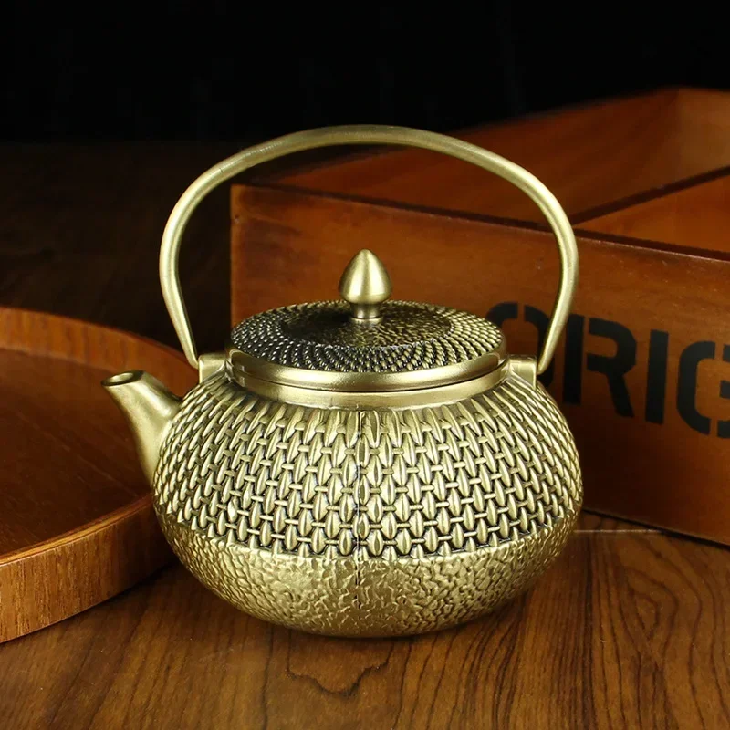 Brass woven teapot office tea table tea set decoration pure copper ornament beam pot metal handicraft